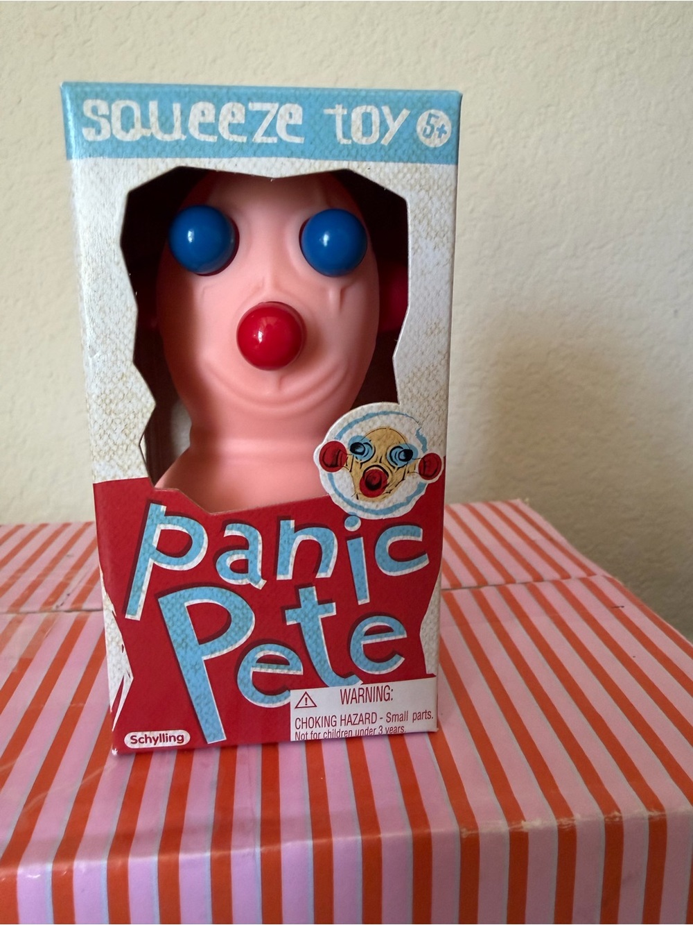 Panic Pete Squeeze Toy - Pink with Blue and Red Accents